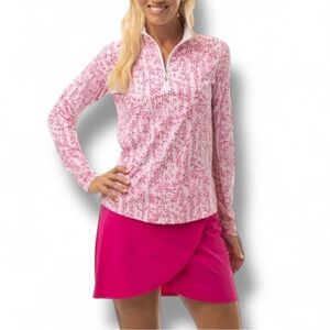 SANSOLEIL Women’s Long Sleeve Printed Mock Neck Shirt - Zanzibar Pink/White XXL